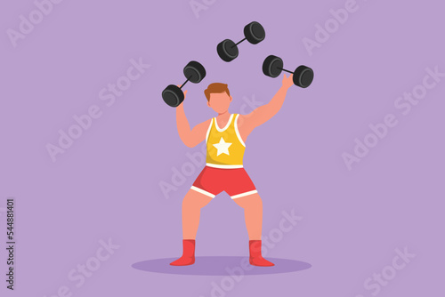Cartoon flat style drawing acrobat juggling small dumbbells. Hand skills games attractions. Requires dexterity and concentration. Circus show event entertainment. Graphic design vector illustration