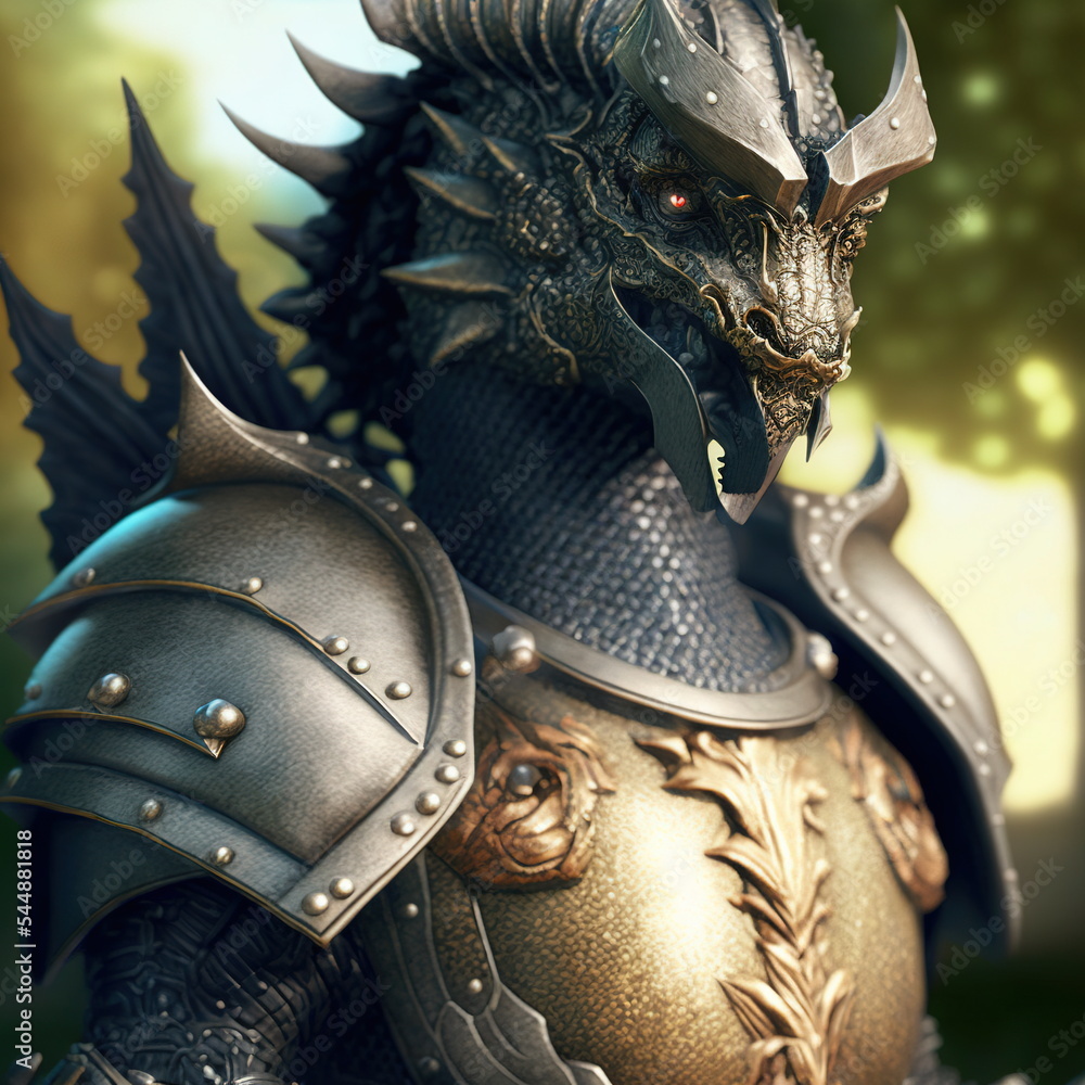 Fantasy Armored dragon lizard character in animation movie style ...