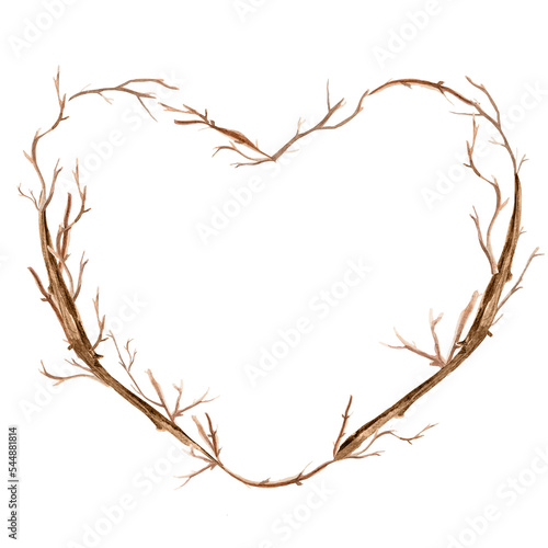 Heart wreath from tree branches illustration border frame. Template for decorating designs and illustrations.