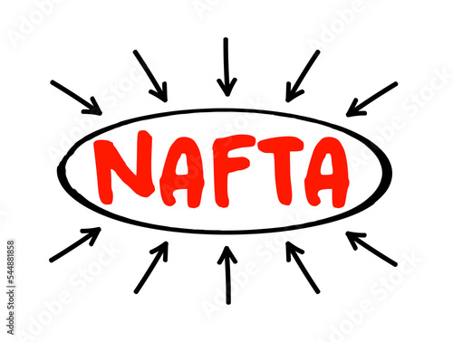 NAFTA - North Asia Free Trade Agreement acronym text with arrows, business concept background