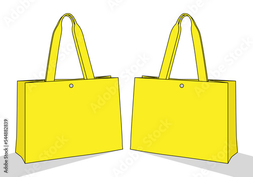 Yellow tote bag with snap button template on white background, vector file