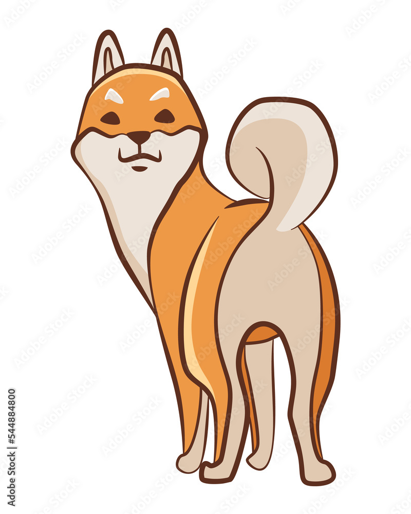 Shiba inu dog character. Playful pet standing. Hand drawn sticker. Cute and funny dog. Adorable friend Shiba inu dog character. Playful pet standing. Hand drawn sticker. Cute and funny dog. Adorable friend