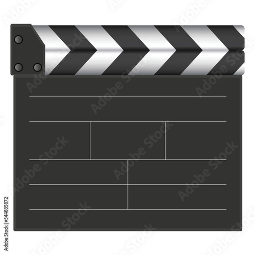 Film clapper. Realistic closed movie clap board. Cinematography and filmmaking equipment. Blank cinema clapper vector illustration isolated on white background
