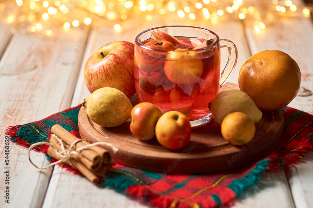 Mexican Christmas fruit punch, made with tejocote, guava, apple and other fruits.