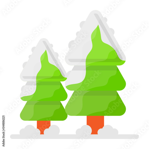 Snow Covered Trees Concept, boreal forest vector color icon design, Winter Season Element symbol, Snowboarding Equipment Sign, extreme sports stock illustration