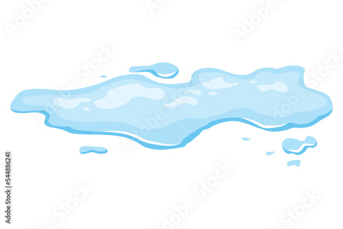 Water spill puddle. Blue liquid shape in flat cartoon style. Clean fluid drop design element isolted on white background
