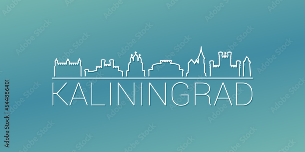 Kaliningrad, Kaliningrad Oblast, Russia Skyline Linear Design. Flat City Illustration Minimal Clip Art. Background Gradient Travel Vector Icon.