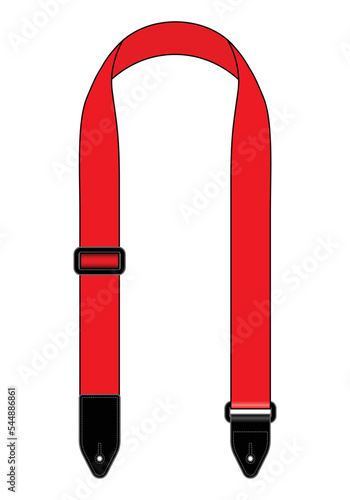 Red Guitar Strap Template On White Background, Vector File