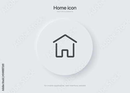 Minimal modern home, homepage, base, main page, house push button icon emblem symbol, sign. 3d blue home icon. Mobile app icons. Device UI UX mockup. Isolated vector elements.