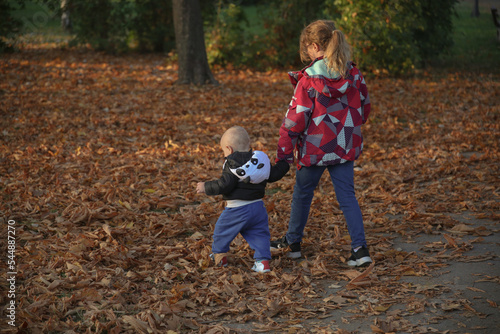 children playing in autumn park