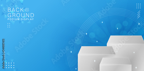 vector illustration of 3d podium white with abstract blue backgrounds for signs corporate, advertisement business, social media post, billboard agency advertising, ads campaign, motion video, header