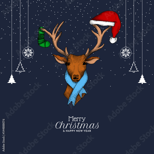 Merry Christmas festival elegant background with colorful reindeer