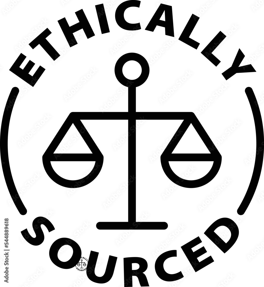 Ethically sourced icon. Black outline rounded isolated product