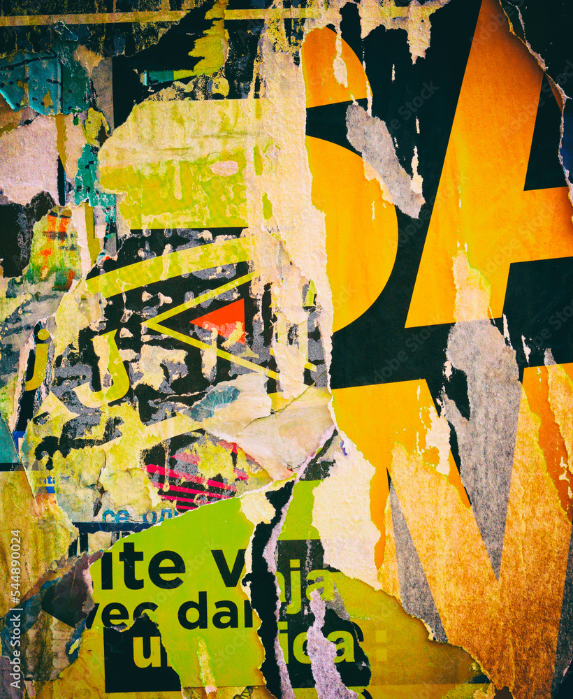 Fototapeta premium Old ripped torn grunge posters and backgrounds creased crumpled paper backdrop surface placard