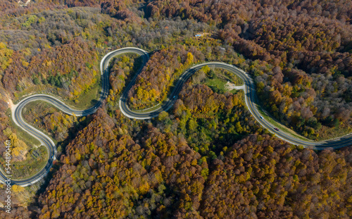 aerial view of inegol domanic road with beautiful autumn colors of nature © kenan