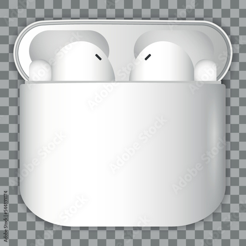 wireless headphones with charging case isolated on transprent background. earphones for smartphone and tablet. realistic and detailed mockup. stock vector illustration