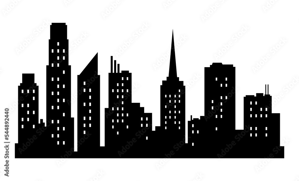  city silhouette. Modern urban landscape. High building with windows. Illustration on white background
