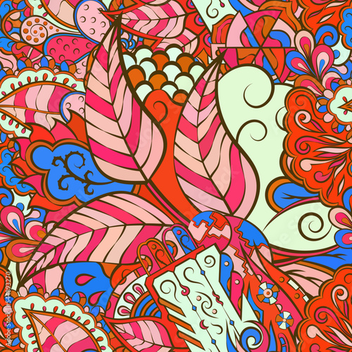 Tracery seamless pattern. Mehndi design. Ethnic doodle texture. Curved doodling background. Vector