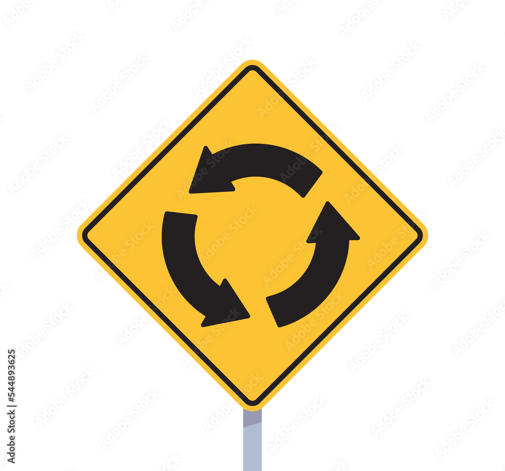 Roundabout traffic road sign and traffic signs on city road transportation simple concept flat illustration.
Roundabout traffic road sign and traffic signs on city road transportation simple concept flat illustration.