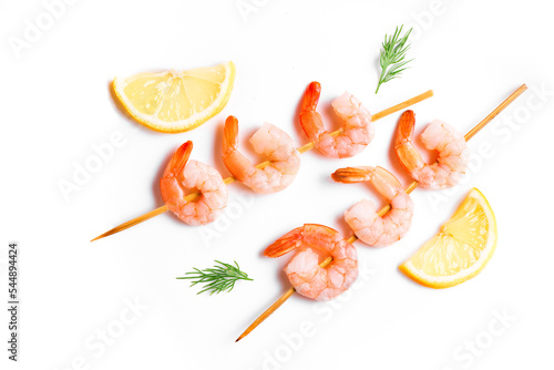 Shrimp skewers isolated on white background