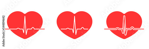 Heartbeat medical icon. Red heart with cardiogram on white background. Best for polygraphy, mobile apps and web design.