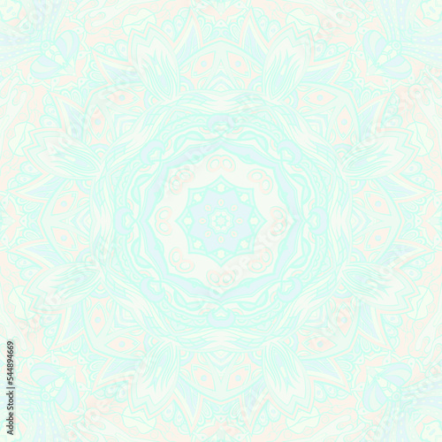 Seamless tile texture. Tracery mehndi design image. Pastel. Ethnic doodle art. Curved doodling picture. Vector