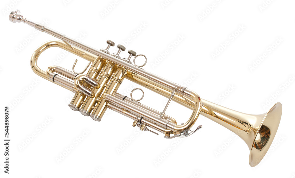 Shiny new metallic brass trumpet - obrazy, fototapety, plakaty 