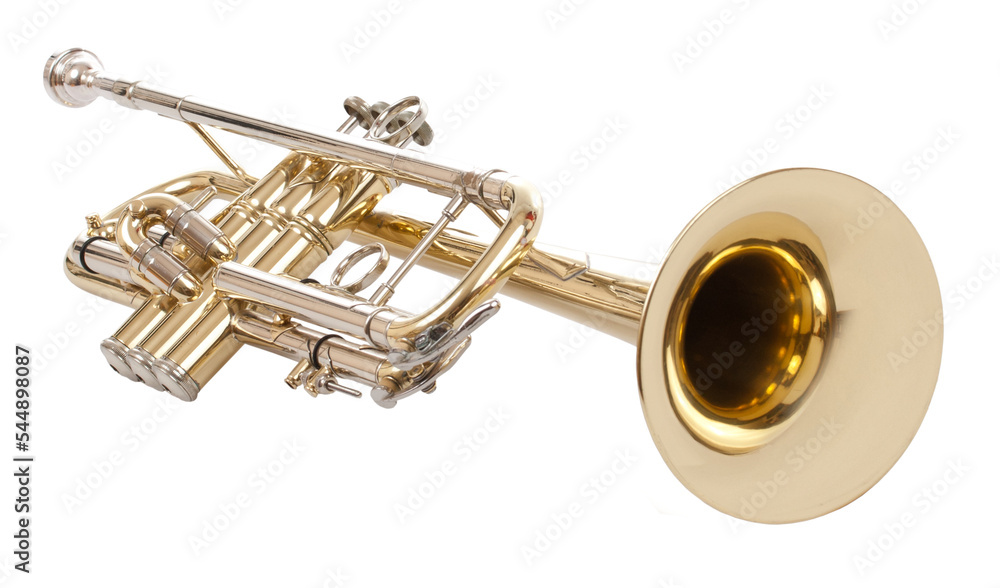 Shiny new metallic brass trumpet - obrazy, fototapety, plakaty 