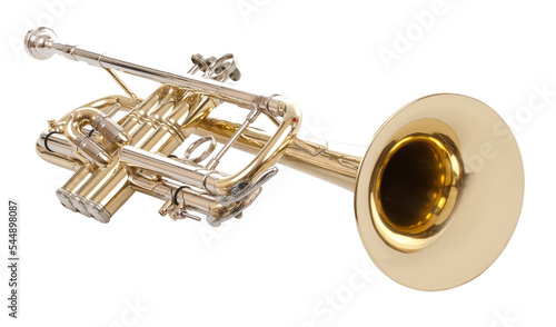 Shiny new metallic brass trumpet photo
