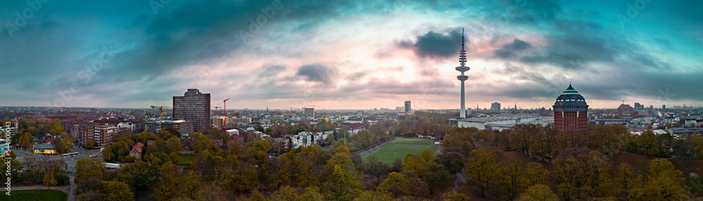 Hamburg Heinrich Herz Tum Panorama sunrise with clouds Hamburg Heinrich Herz Tum Panorama sunrise with clouds