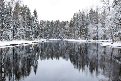 River in winter. Farnebofjarden national park in north of Sweden