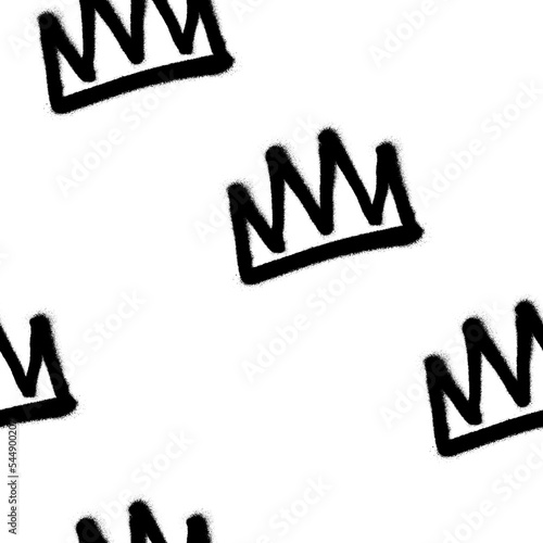 Seamless pattern of sprayed crown with overspray in black over white. Vector illustration template