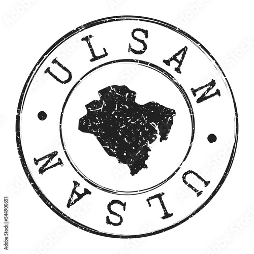 Ulsan, South Korea Silhouette Postal Passport. Stamp Round Vector Icon Map. Design Travel Postmark. 