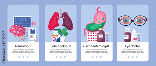Gastroenterologist concept vector. Encephalogram of the patient's brain. Lungs and pulmonologist concept.