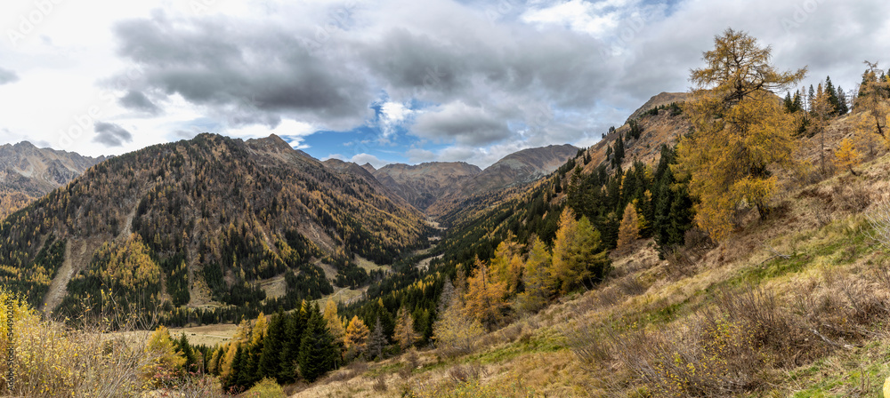 panoramic shot of nature park Soelktal in the Niedere Tauern range in Styria, Austria