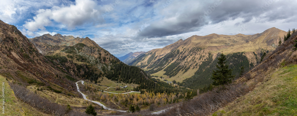 panoramic shot of nature park Soelktal in the Niedere Tauern range in Styria, Austria