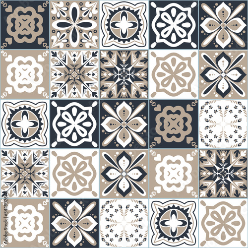 Azulejo spanish style ceramic tile design, graphite beige neutral color background