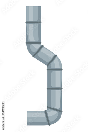 Ventilation pipe. Vent system element. Isolated cartoon part. Air system, steel pipe detail constructor on white background