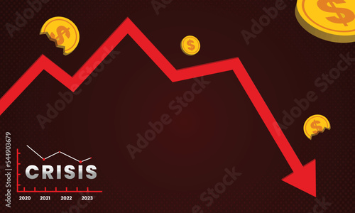 Global business downfall with falling arrow background