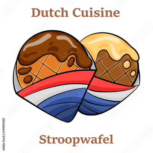 Stroopwafels with caramel sauce. Dutch Waffles isolated on white background