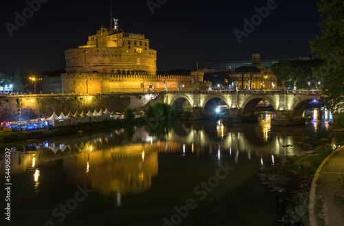 Night view on Sant'Angelo castle and the bridge from Tiber river