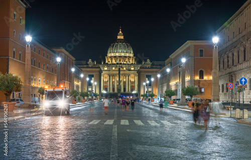 Along avenue Della Conciliazione to St Peter's Basilica. Night view