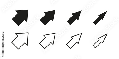 Arrow icon set. Arrows wide and narrow vector. Arrow black flat and linear pointer.