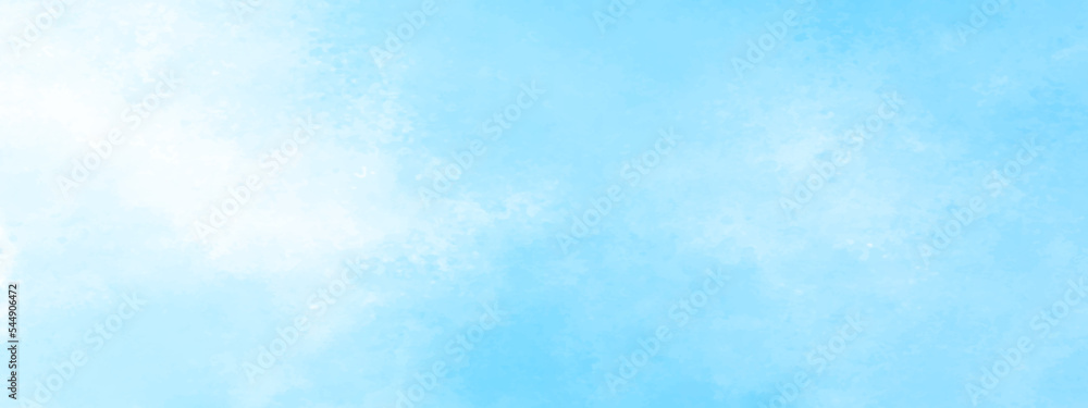 Light sky blue shades watercolor background. Aquarelle paint paper textured canvas for design with the sunlight passing, creating a miraculous abstract shape, vector illustrator.	