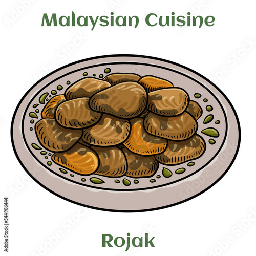 Rojak.Salad of mixed vegetables and fruits, drizzled with sauce comprising local prawn paste, sugar and lime. Malaysian Cuisine.