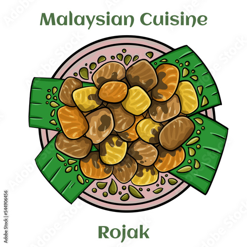 Rojak.Salad of mixed vegetables and fruits, drizzled with sauce comprising local prawn paste, sugar and lime. Malaysian Cuisine.