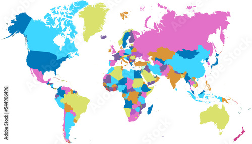 Fototapeta Naklejka Na Ścianę i Meble -  World map. Silhouette map. Color vector modern map.	