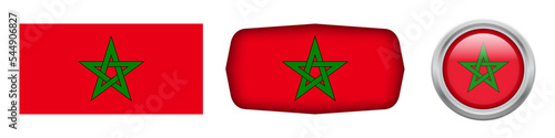 Marocco national flag in three versions rectangular, ellipse and round flag on white background. vector illustraACtion photo