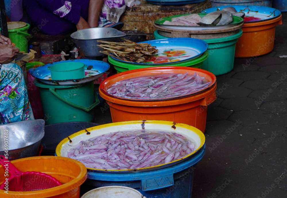 Fresh seafoods in traditional Market, Banyuwangi, East Java, Indonesia Fresh seafoods in traditional Market, Banyuwangi, East Java, Indonesia