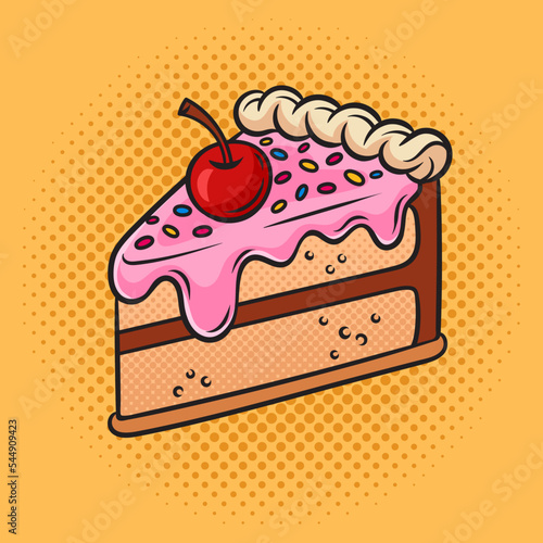 piece of cake pinup pop art retro vector illustration. Comic book style imitation.
